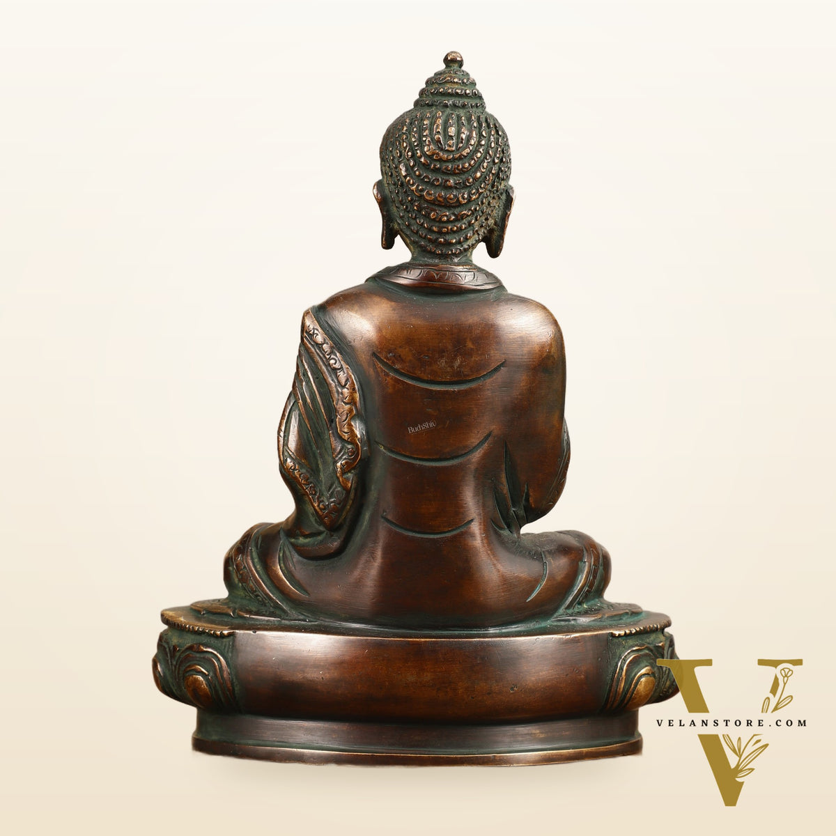 Pure Brass Buddha Statue - Antique Finish, 8" Height