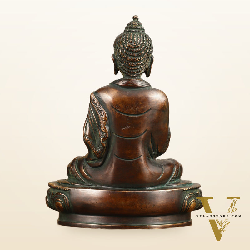 Pure Brass Buddha Statue - Antique Finish, 8" Height