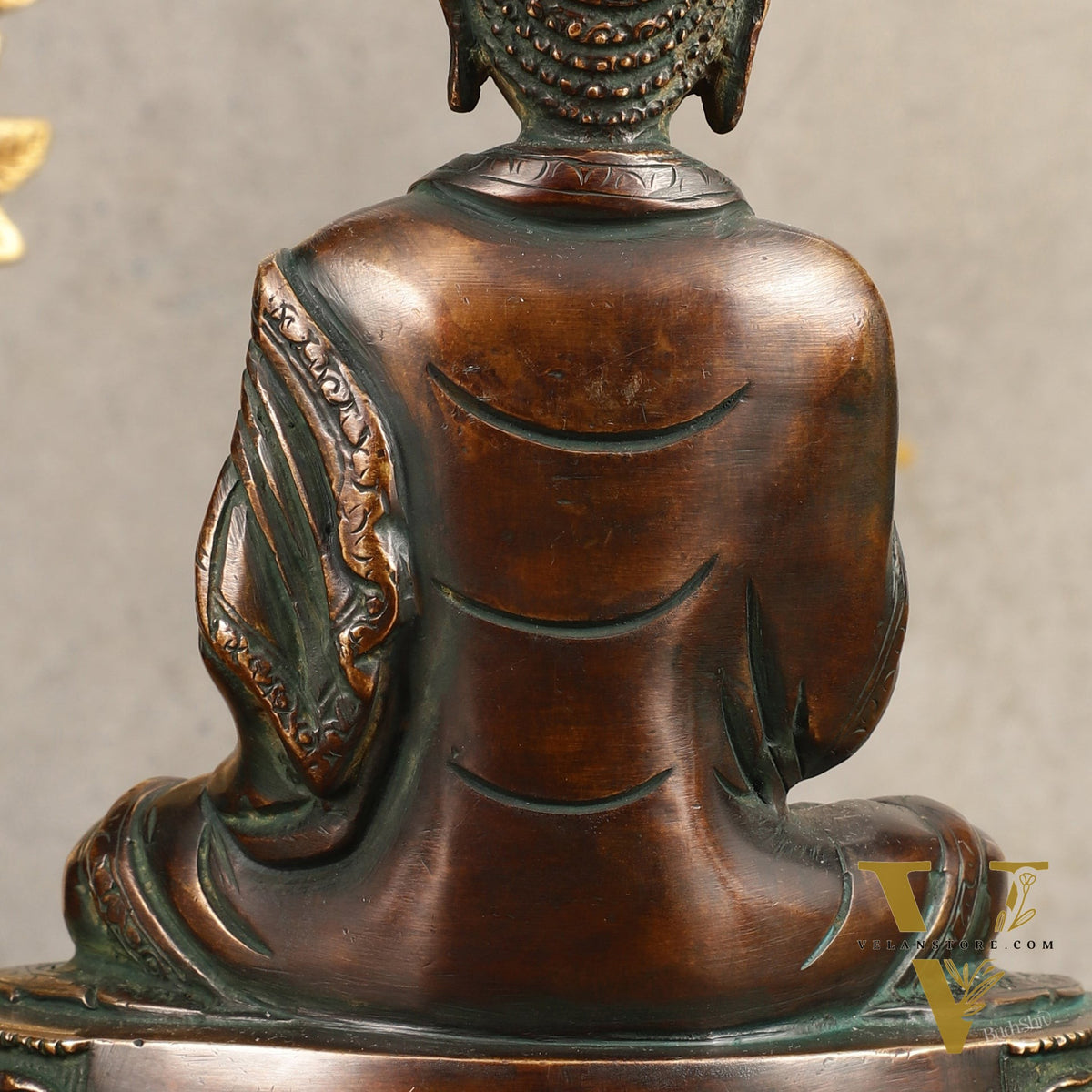 Pure Brass Buddha Statue - Antique Finish, 8" Height