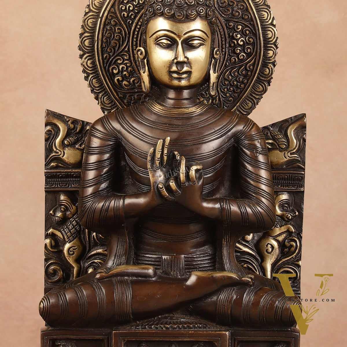 Pure Brass Buddha Statue Dharmachakra | 11" Height