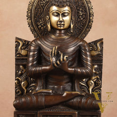 Pure Brass Buddha Statue Dharmachakra | 11" Height