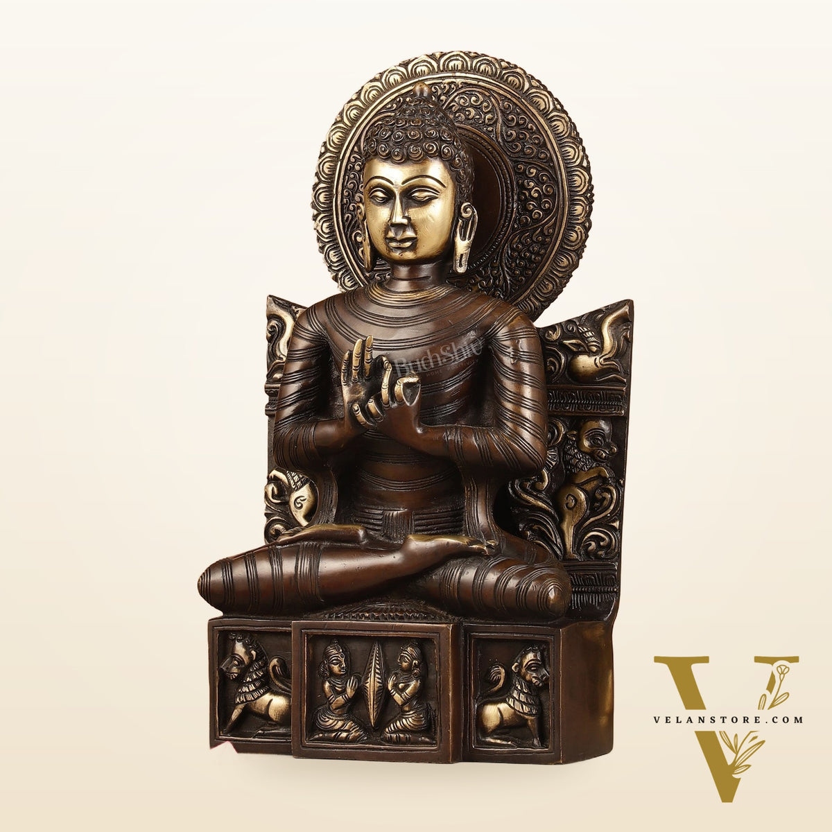 Pure Brass Buddha Statue Dharmachakra | 11" Height
