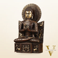 Pure Brass Buddha Statue Dharmachakra | 11" Height
