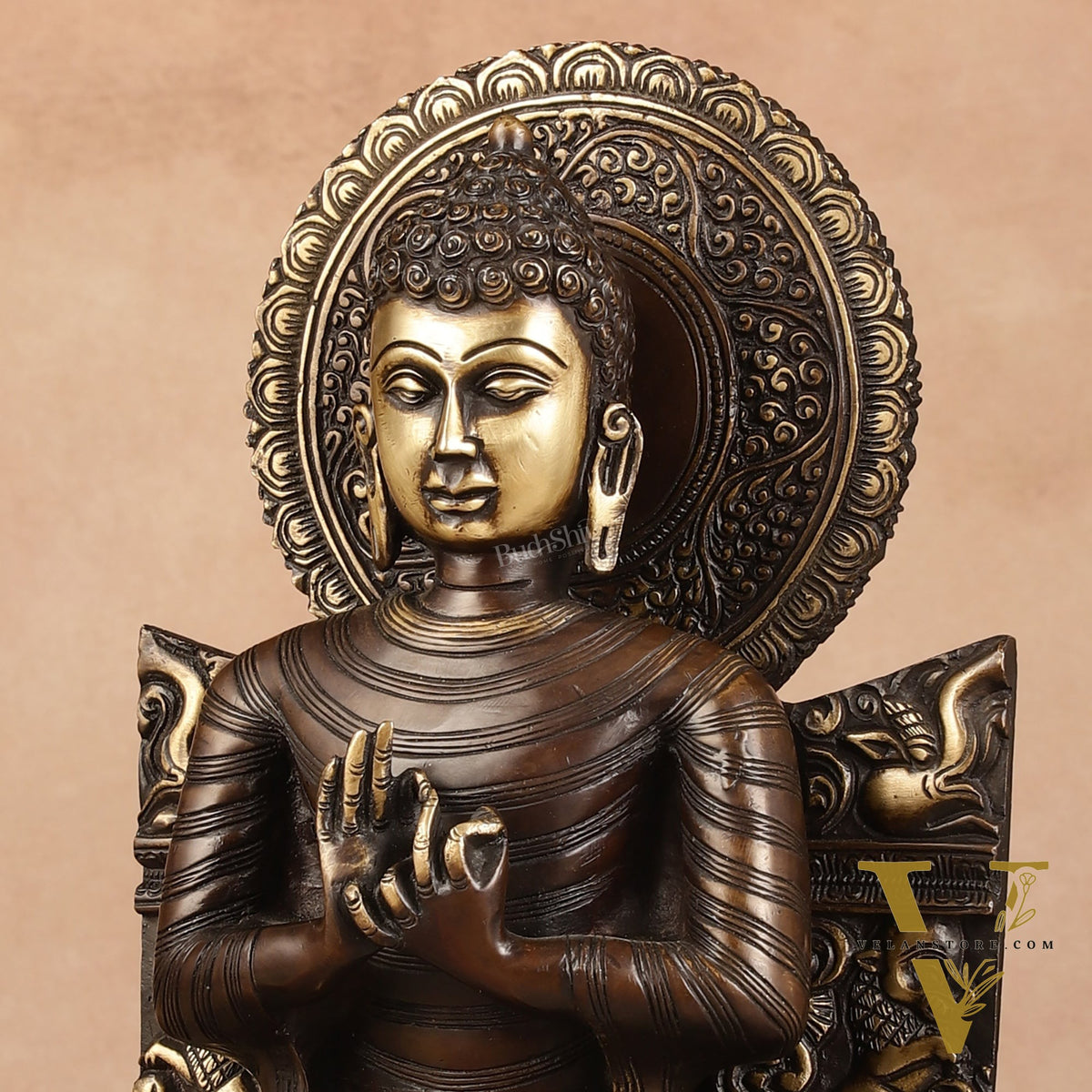 Pure Brass Buddha Statue Dharmachakra | 11" Height