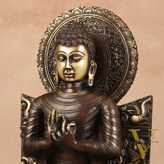 Pure Brass Buddha Statue Dharmachakra | 11" Height