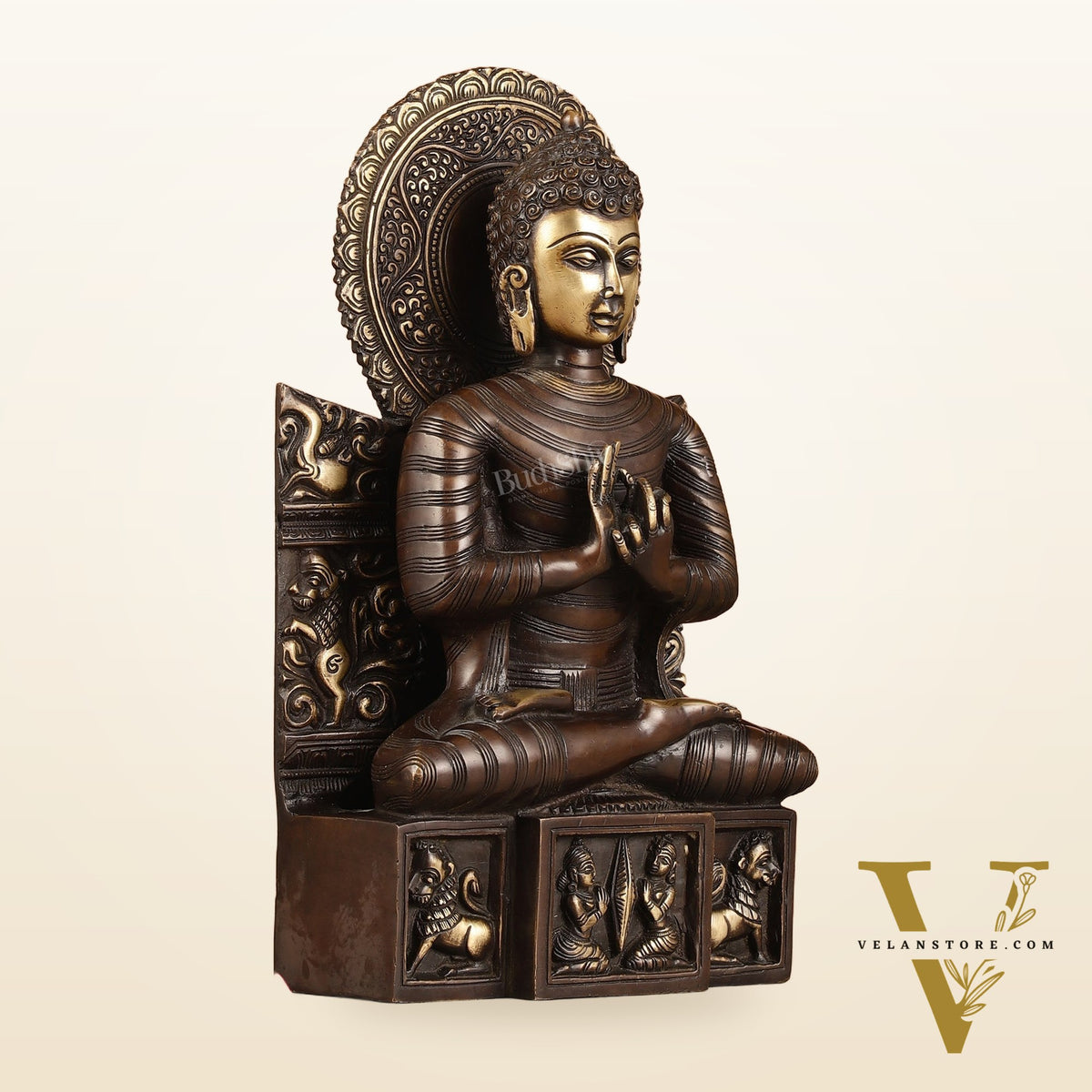 Pure Brass Buddha Statue Dharmachakra | 11" Height