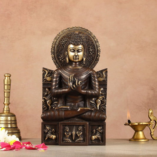 Pure Brass Buddha Statue Dharmachakra | 11" Height