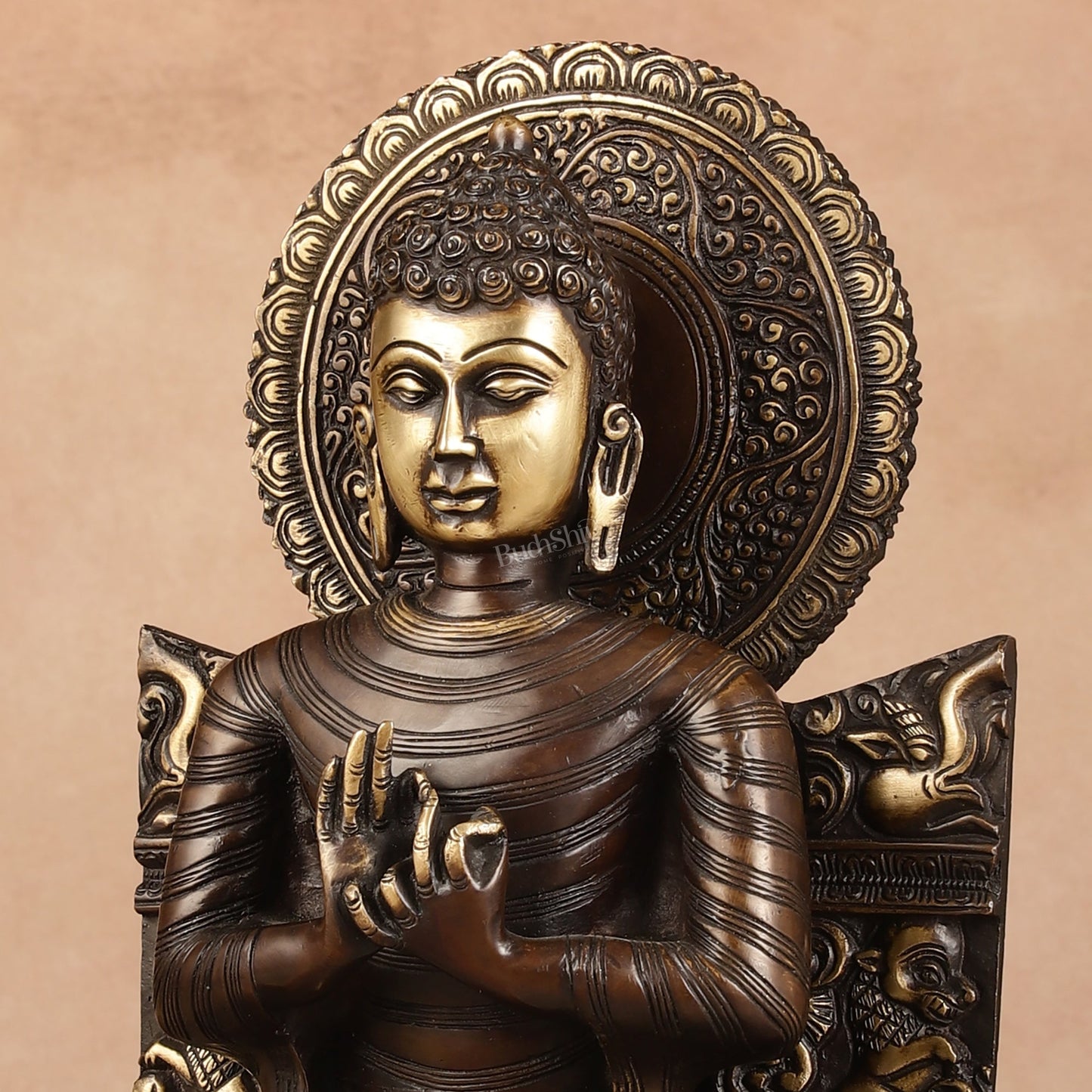 Pure Brass Buddha Statue Dharmachakra | 11" Height