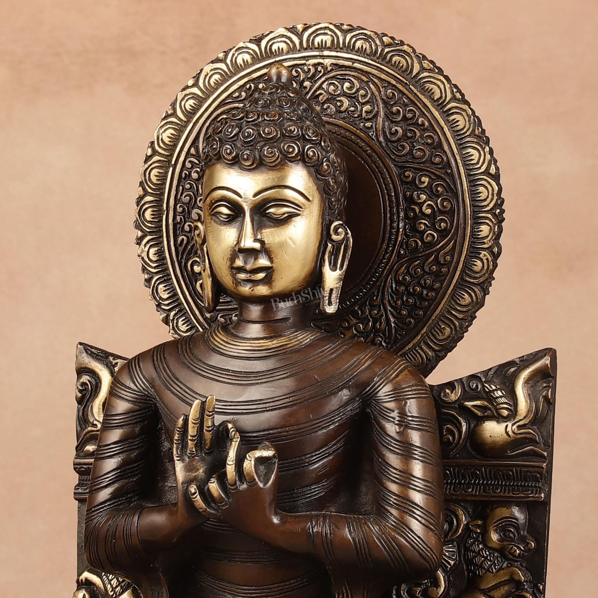 Pure Brass Buddha Statue Dharmachakra | 11" Height