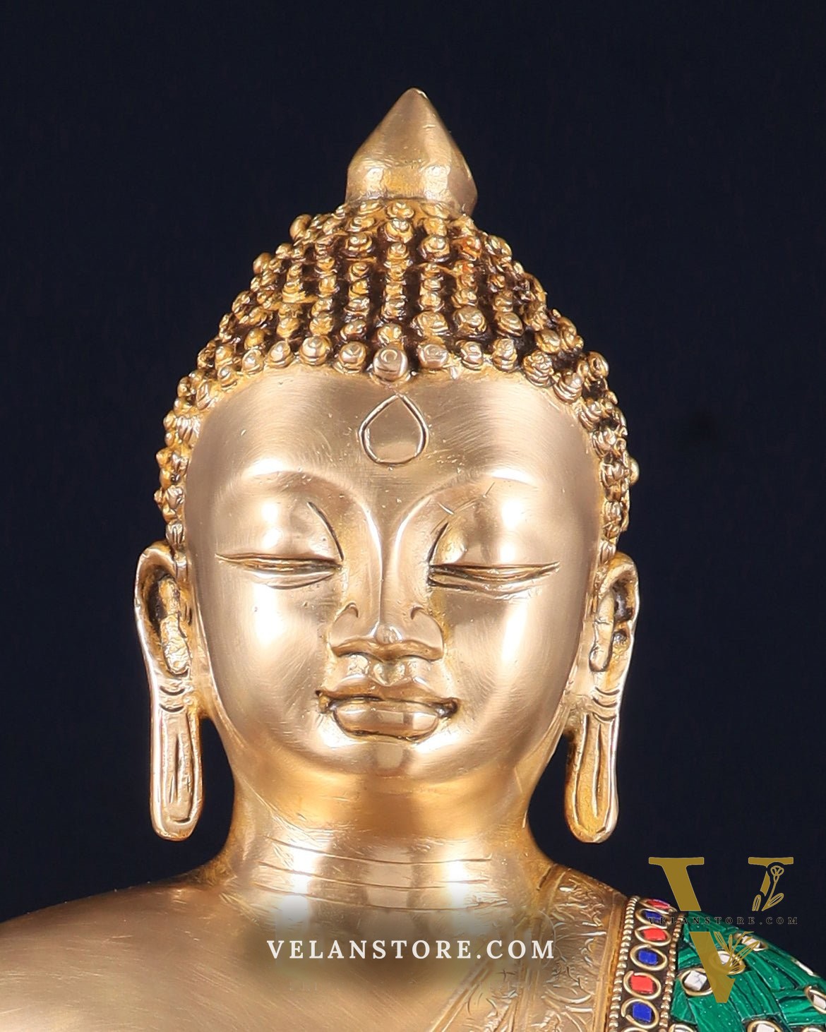 Pure Brass Buddha Statue in Abhaya Mudra with stonework 14 inch