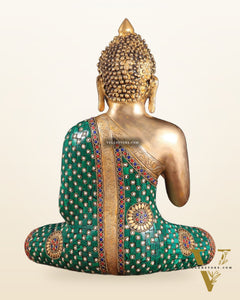 Pure Brass Buddha Statue in Abhaya Mudra with stonework 14 inch