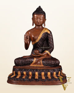 Pure Brass Buddha Statue - Nepali copper Finish, 11" Height