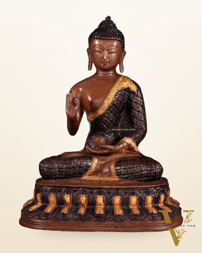 Pure Brass Buddha Statue - Nepali copper Finish, 11" Height