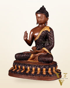 Pure Brass Buddha Statue - Nepali copper Finish, 11" Height