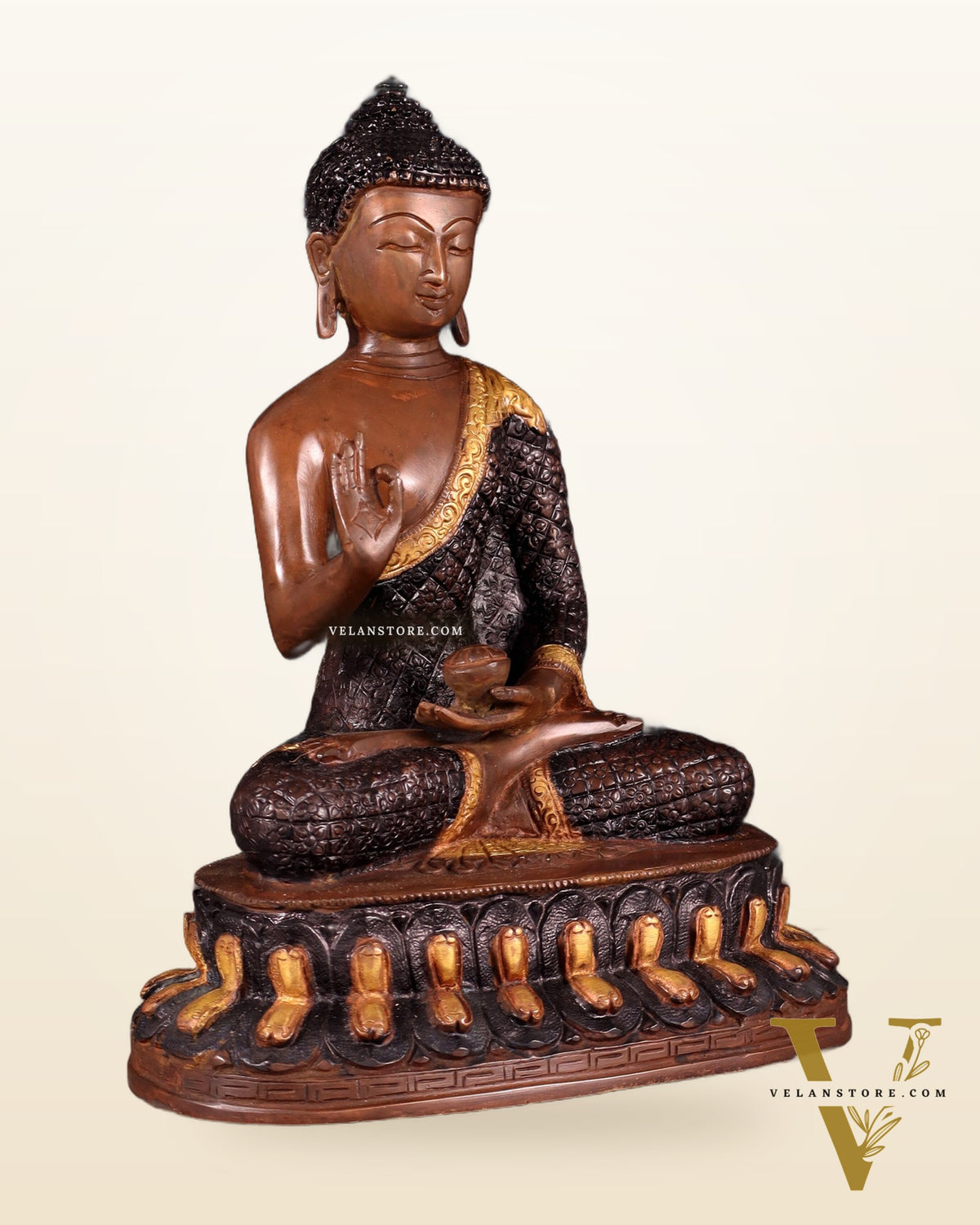 Pure Brass Buddha Statue - Nepali copper Finish, 11" Height