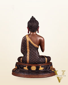 Pure Brass Buddha Statue - Nepali copper Finish, 11" Height