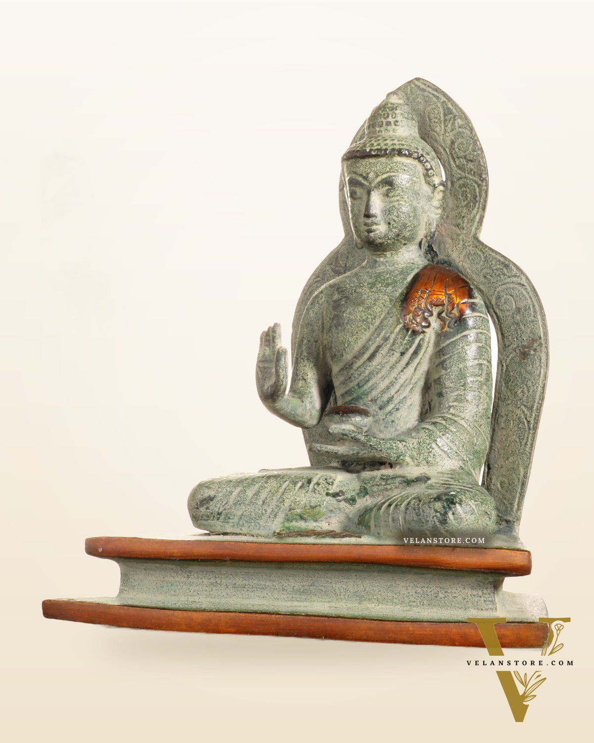 Pure Brass Buddha Statue – Sand Finish Patina 7.7"