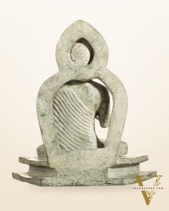 Pure Brass Buddha Statue – Sand Finish Patina 7.7"
