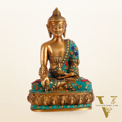 Pure Brass Buddha Statue - Varada Mudra with Medicine Bowl 8 inch