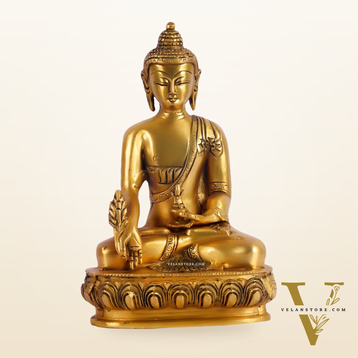 Pure Brass Buddha Statue - Varada Mudra with Medicine Bowl 8 inch