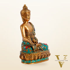 Pure Brass Buddha Statue - Varada Mudra with Medicine Bowl 8 inch