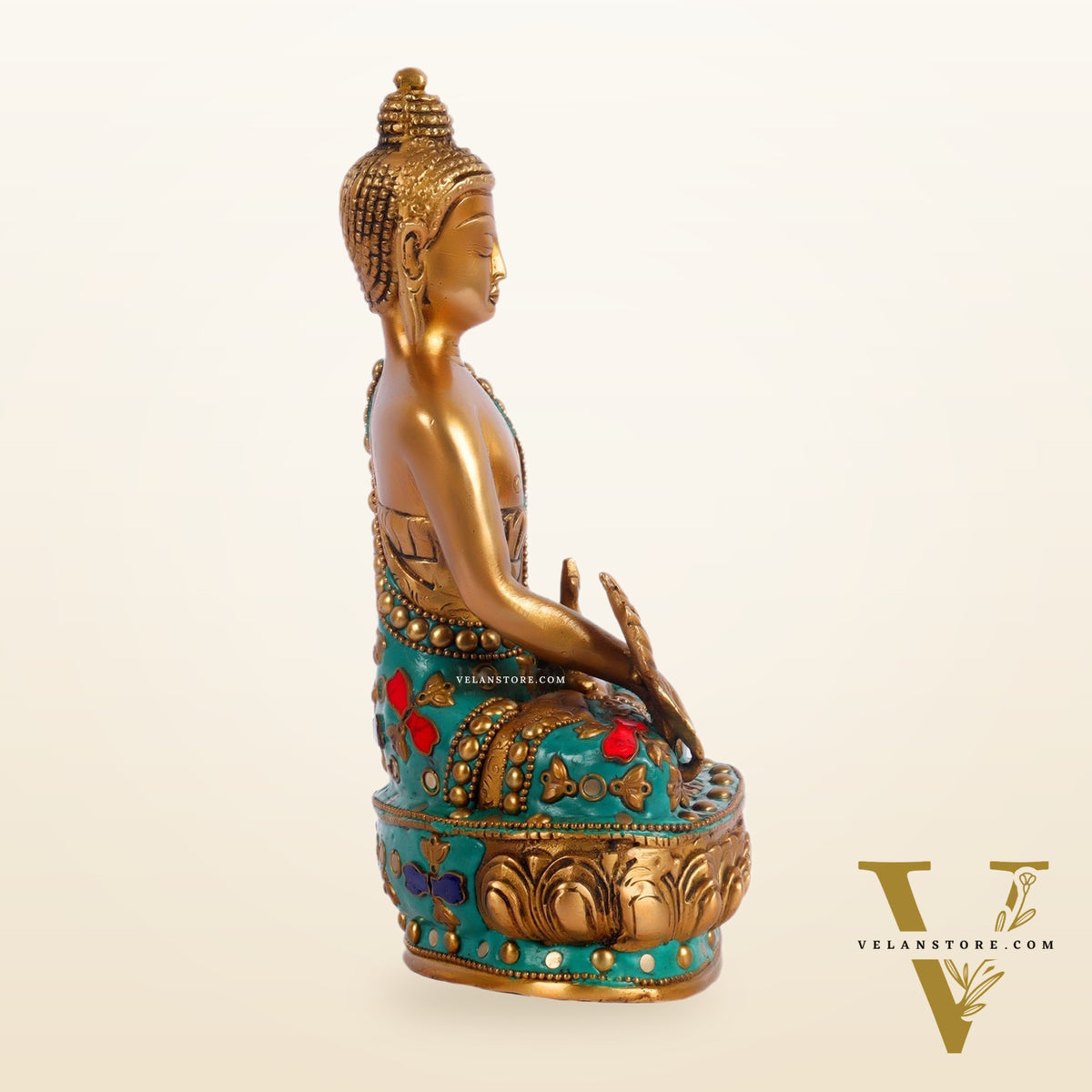 Pure Brass Buddha Statue - Varada Mudra with Medicine Bowl 8 inch