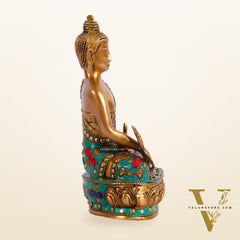Pure Brass Buddha Statue - Varada Mudra with Medicine Bowl 8 inch