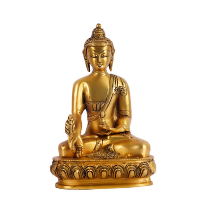 Pure Brass Buddha Statue - Varada Mudra with Medicine Bowl 8 inch