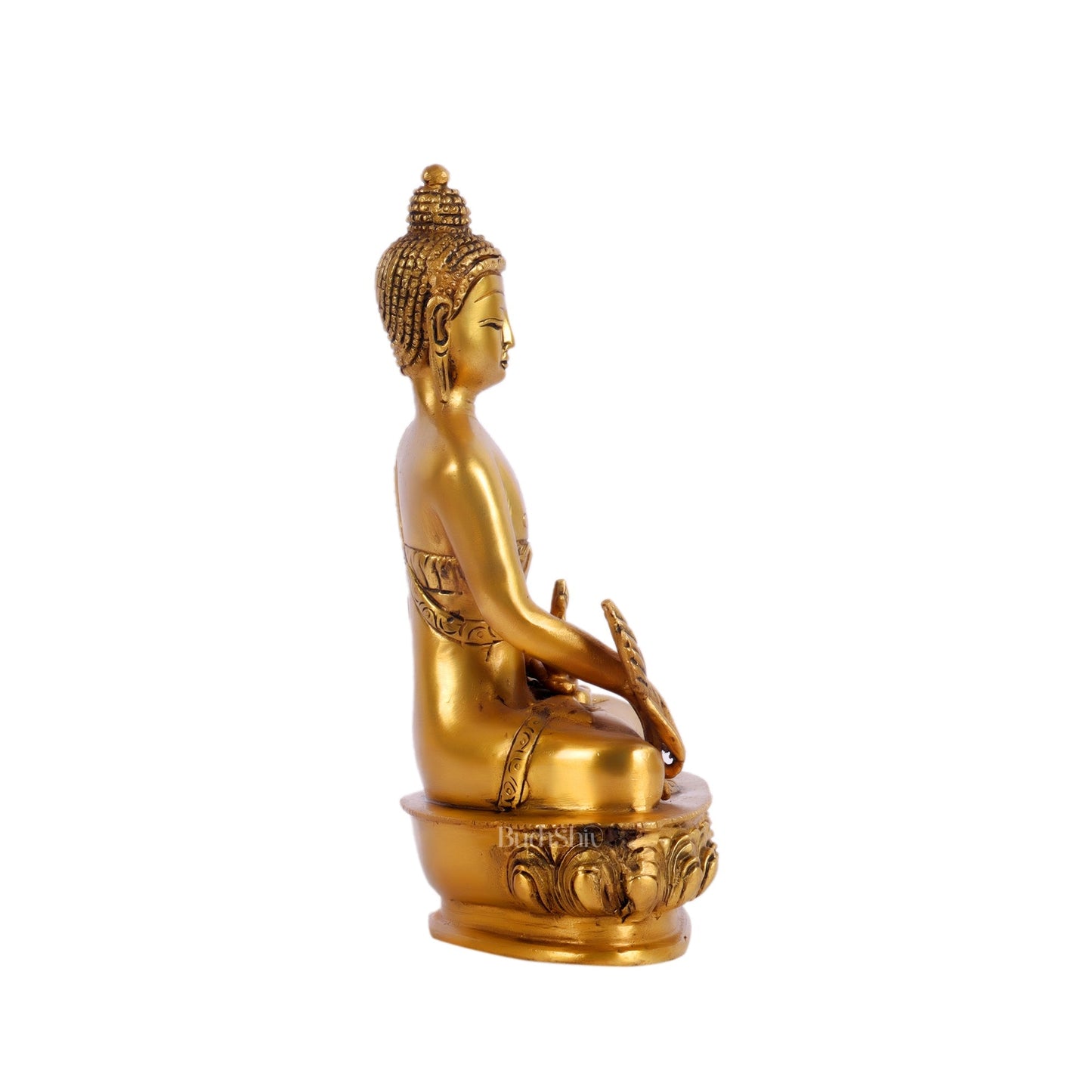 Pure Brass Buddha Statue - Varada Mudra with Medicine Bowl 8 inch