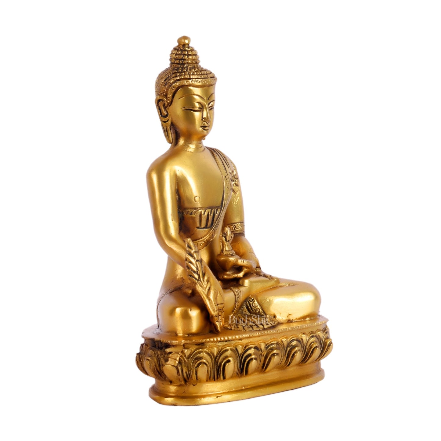 Pure Brass Buddha Statue - Varada Mudra with Medicine Bowl 8 inch