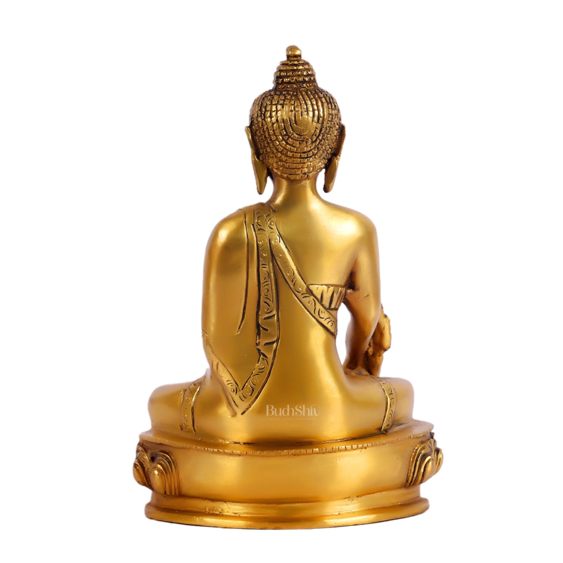 Pure Brass Buddha Statue - Varada Mudra with Medicine Bowl 8 inch