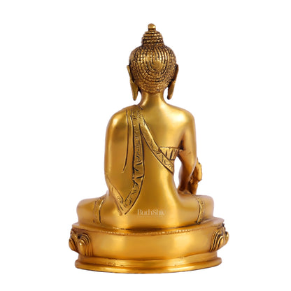 Pure Brass Buddha Statue - Varada Mudra with Medicine Bowl 8 inch