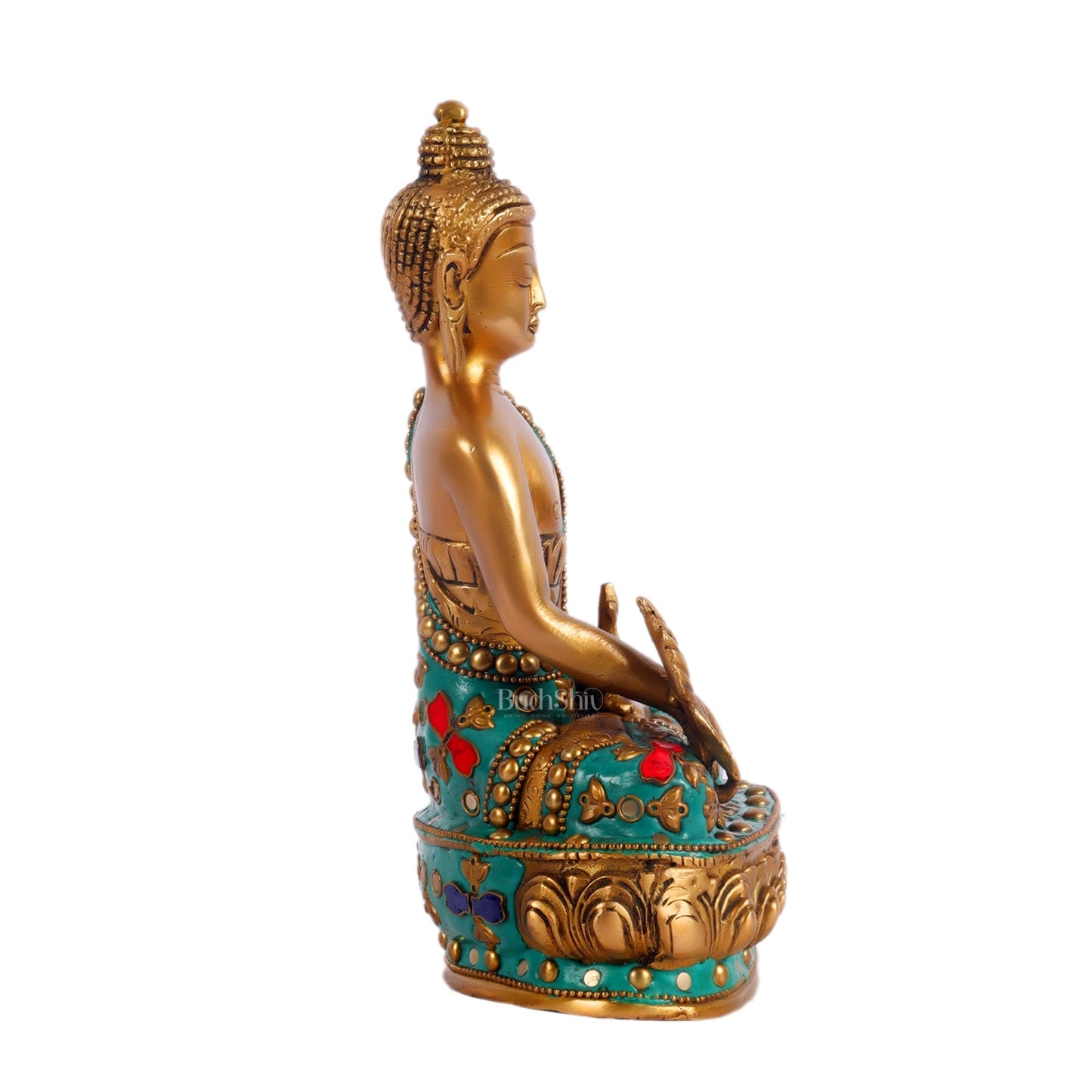Pure Brass Buddha Statue - Varada Mudra with Medicine Bowl 8 inch