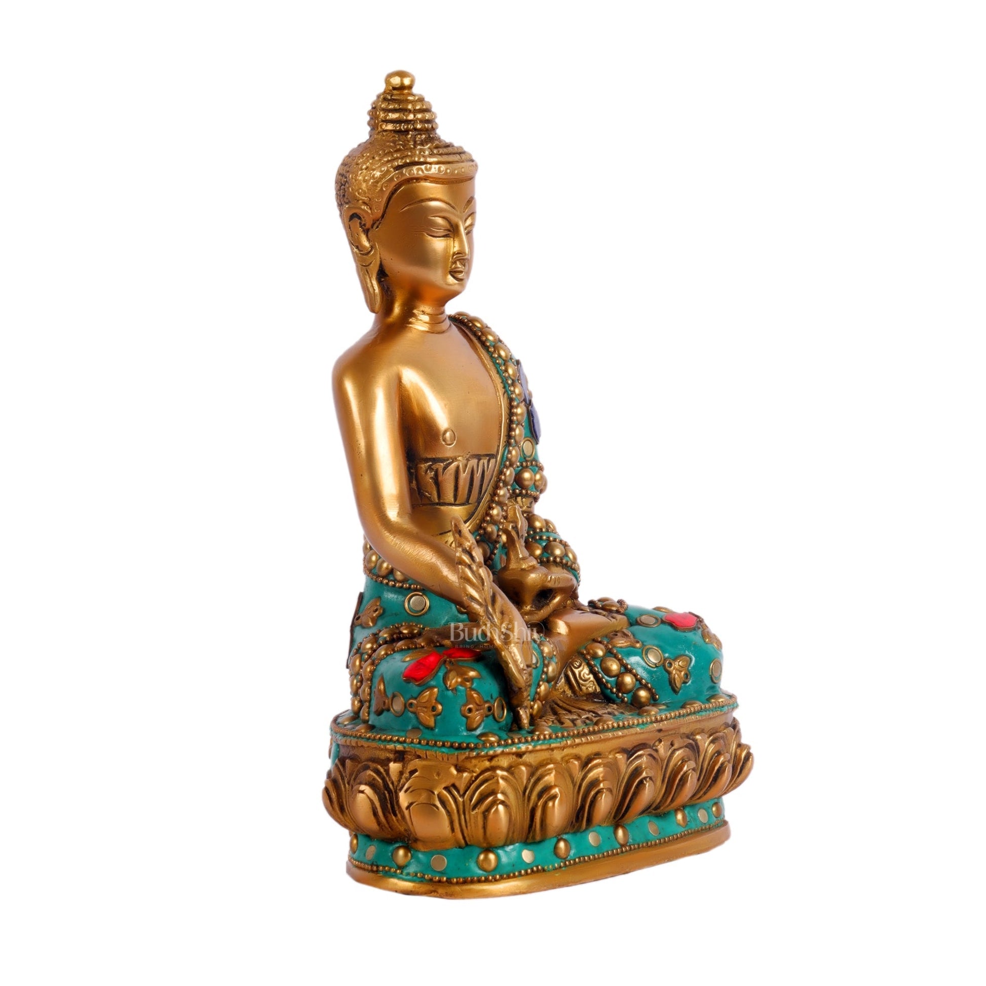 Pure Brass Buddha Statue - Varada Mudra with Medicine Bowl 8 inch