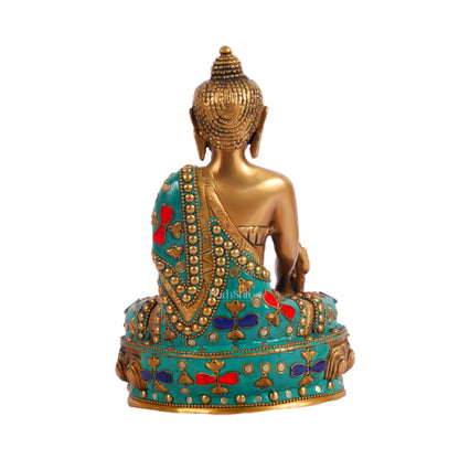 Pure Brass Buddha Statue - Varada Mudra with Medicine Bowl 8 inch