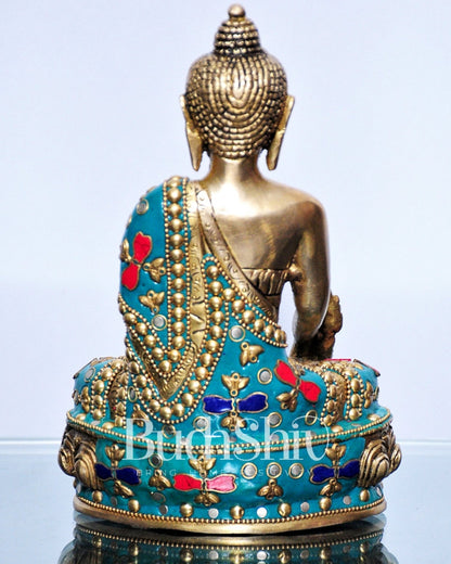 Pure Brass Buddha Statue | Varada Mudra with Medicine Bowl | 8" x 5" x 3.5
