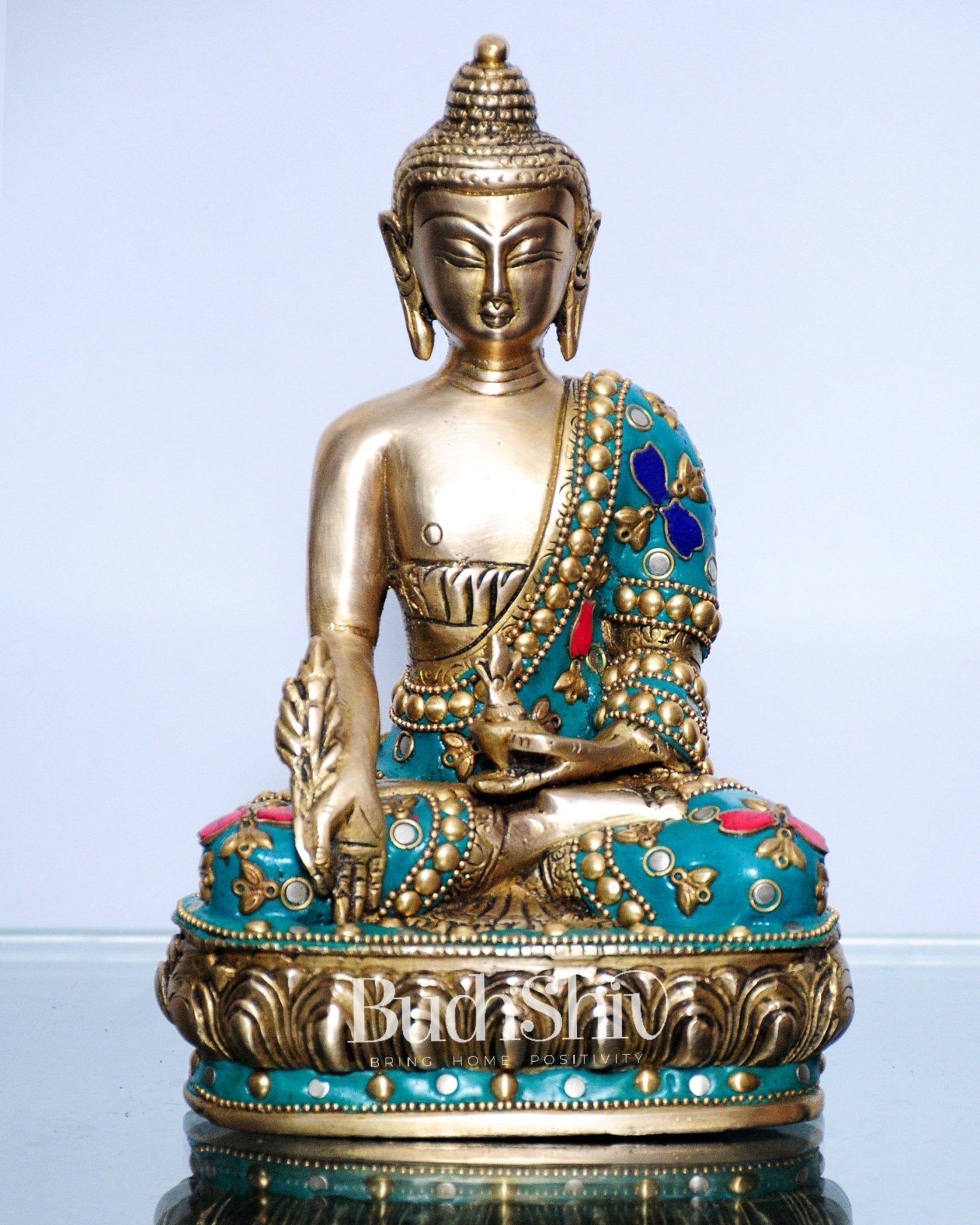 Pure Brass Buddha Statue | Varada Mudra with Medicine Bowl | 8" x 5" x 3.5