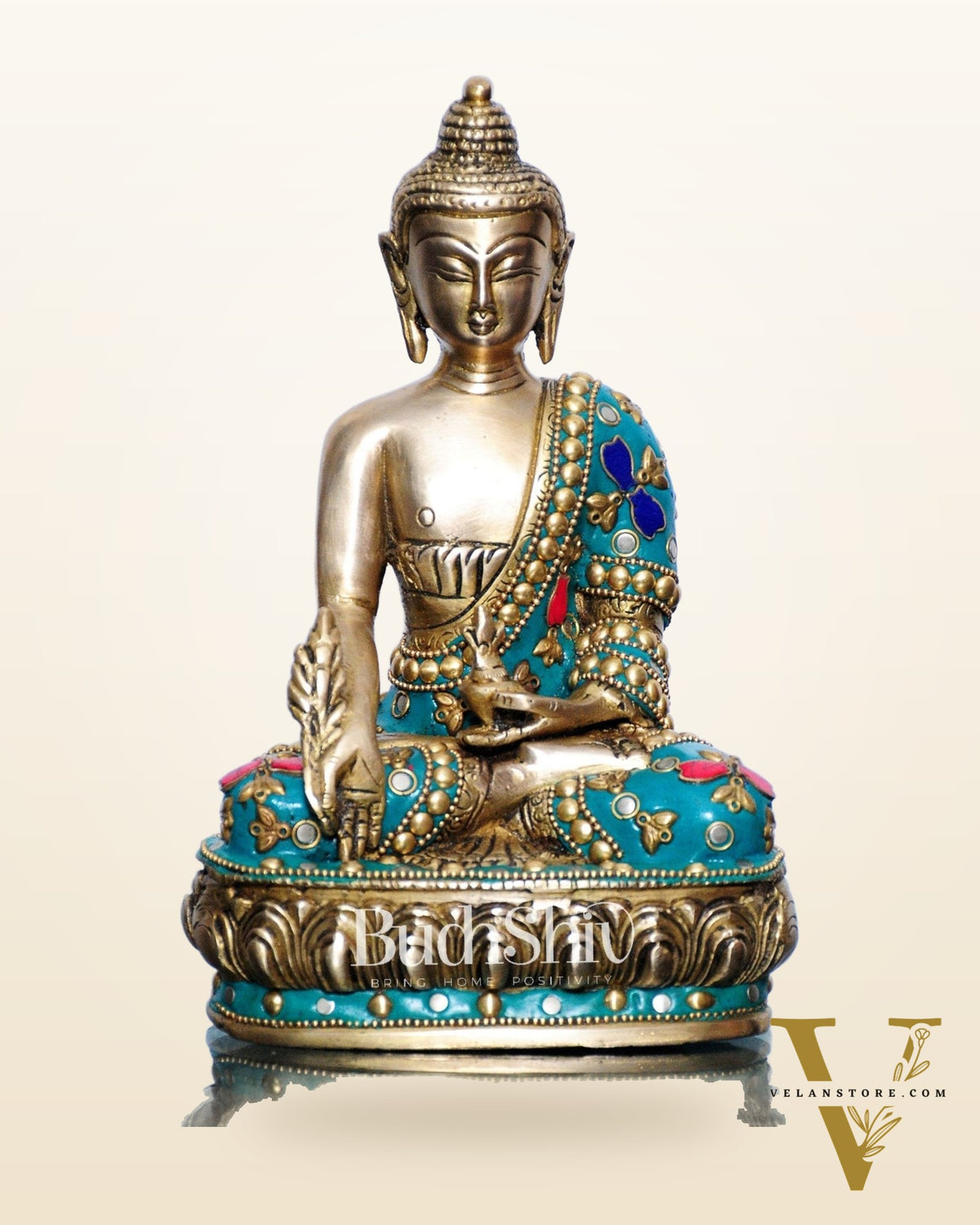 Pure Brass Buddha Statue | Varada Mudra with Medicine Bowl | 8" x 5" x 3.5