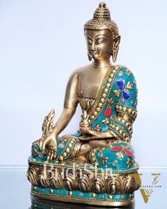 Pure Brass Buddha Statue | Varada Mudra with Medicine Bowl | 8" x 5" x 3.5