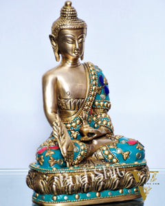 Pure Brass Buddha Statue | Varada Mudra with Medicine Bowl | 8" x 5" x 3.5