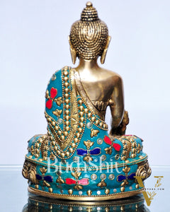 Pure Brass Buddha Statue | Varada Mudra with Medicine Bowl | 8" x 5" x 3.5