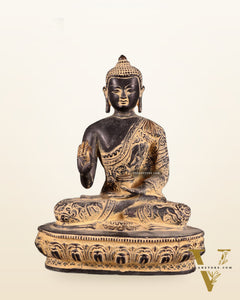 Pure Brass Buddha Statue with Animal Carvings – Sand Finish | 9.75"