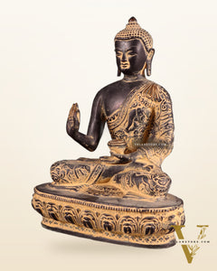 Pure Brass Buddha Statue with Animal Carvings – Sand Finish | 9.75"
