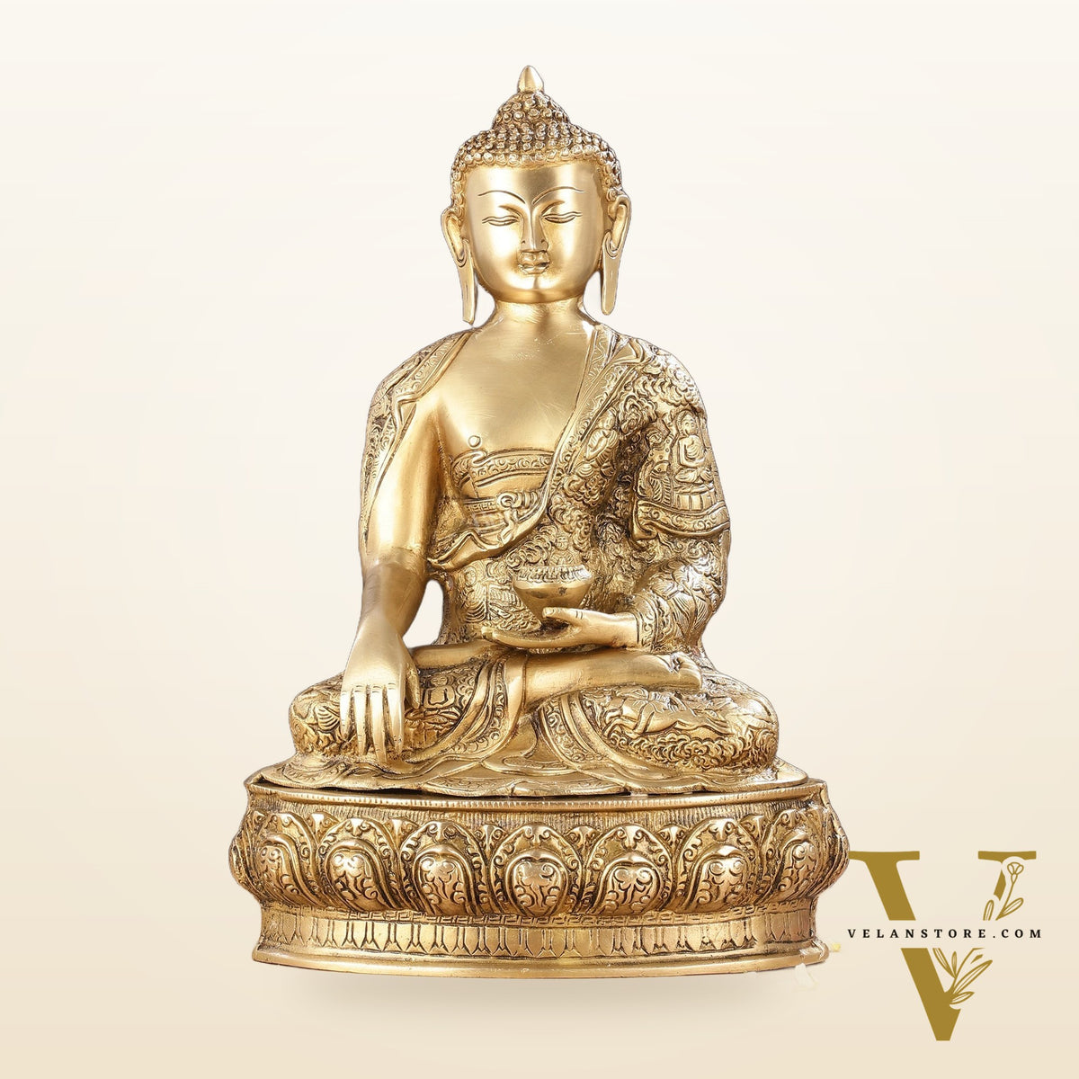 Pure Brass Buddha Statue with Engraved Life Story | 15"