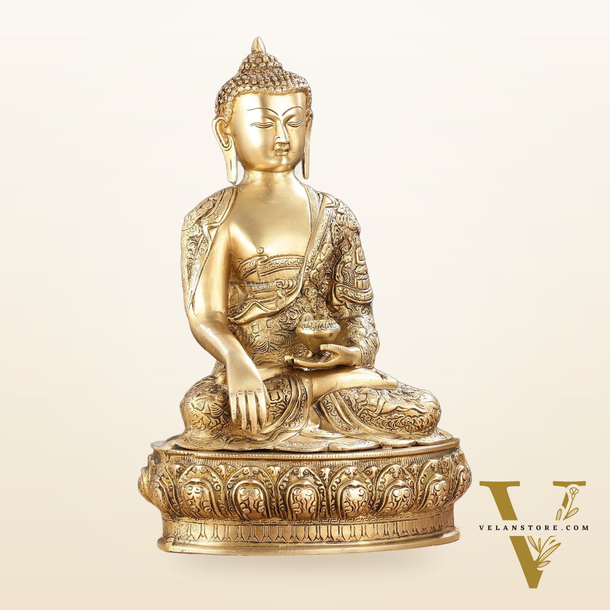 Pure Brass Buddha Statue with Engraved Life Story | 15"
