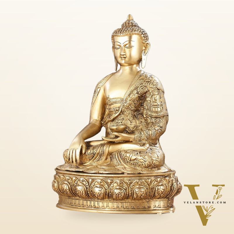 Pure Brass Buddha Statue with Engraved Life Story | 15"