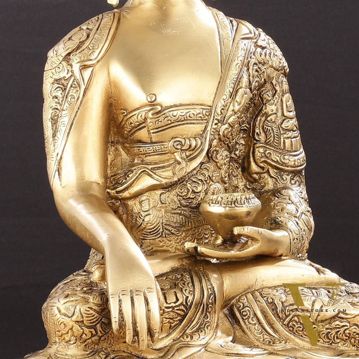Pure Brass Buddha Statue with Engraved Life Story | 15"