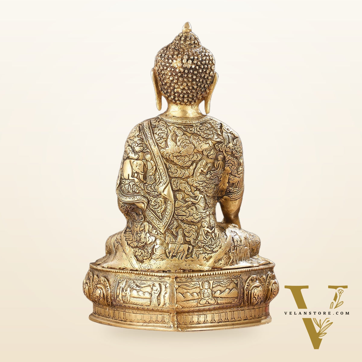 Pure Brass Buddha Statue with Engraved Life Story | 15"