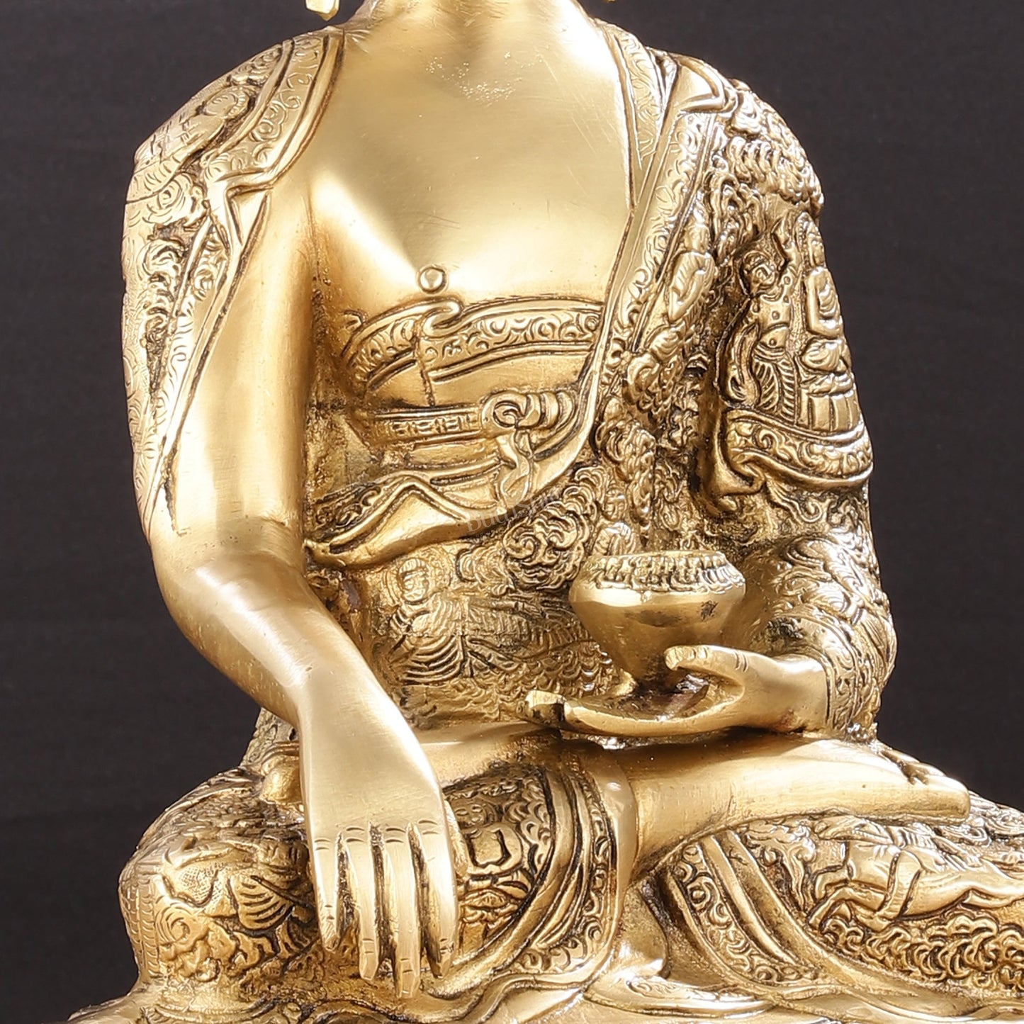 Pure Brass Buddha Statue with Engraved Life Story | 15"