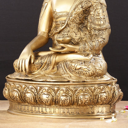 Pure Brass Buddha Statue with Engraved Life Story | 15"